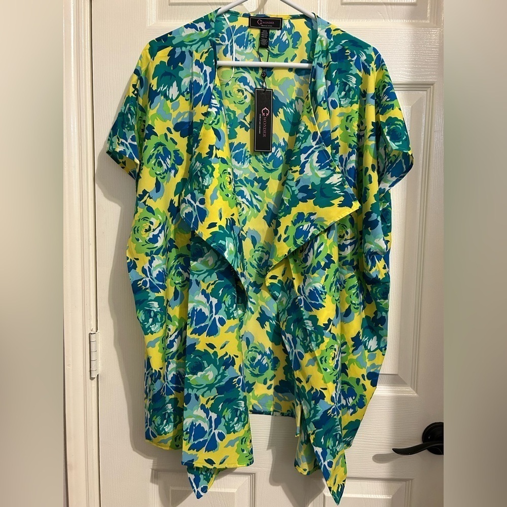 NWT C. Wonder by Christian Siriano Vibrant Floral Kimono 0X/1X one size qvc HSN